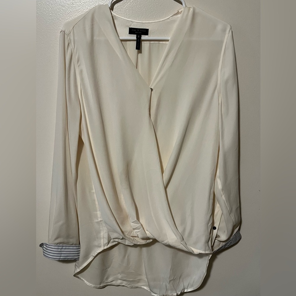 Rag & Bone Victor Cream Silk Surplice Blouse M